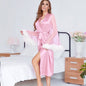 Lace Sleeve Robe Women Satin Feather Patchwork Bathrobe Kimono Gown Long Summer Nightgown Sleepdress Loose Bridal Loungewear