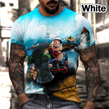 Men Vintage T-shirt Loose O Neck Sailor 3D Pattern Short Sleeve Street Casual Hip Hop Top