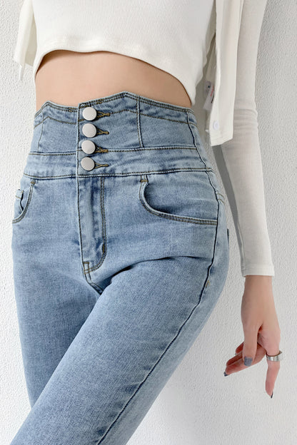 Dünne Bleistift Jeans Vier Tasten Vintage Hohe Taille Frauen Schlank Stretch Denim Hosen Engen Hosen 2022 frauen Hosen