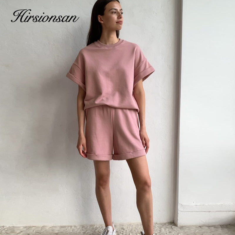 Summer Cotton Sets Women Casual Two Pieces Short Sleeve T Shirts