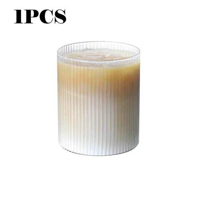 375Ml Simple Stripe Glass Cup With Lid and Straw Transparent Bubble Tea Cup Juice Glass Beer Can Milk Mocha Cups Breakfast Mug