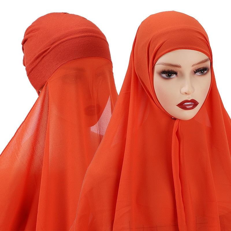 Muslimische Frauen Chiffon Hijab Mit Kappe Motorhaube instant