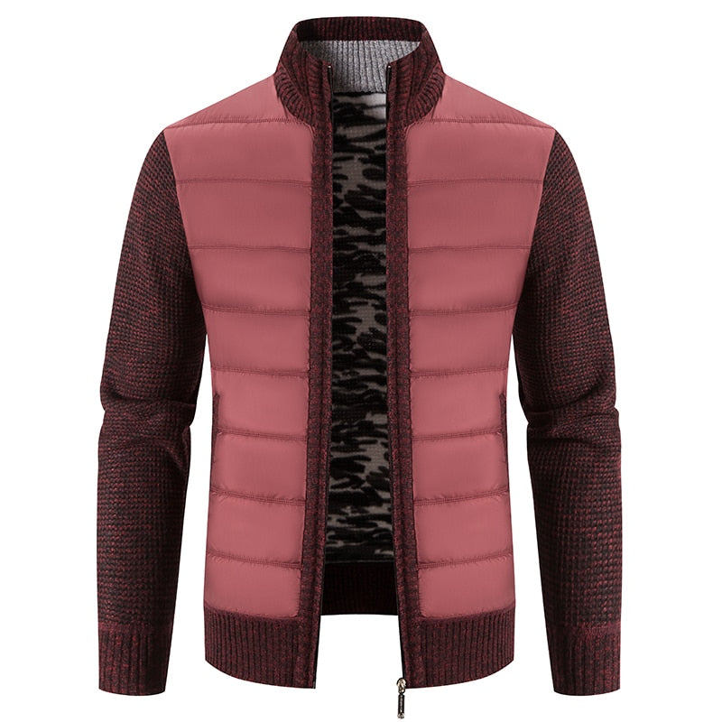 Winter Thick Fleece Cardigan Men Warm Sweatercoat Fashion Patchwork
