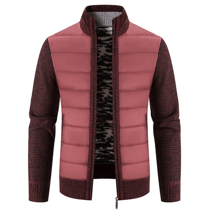 Winter Thick Fleece Cardigan Men Warm Sweatercoat Fashion Patchwork