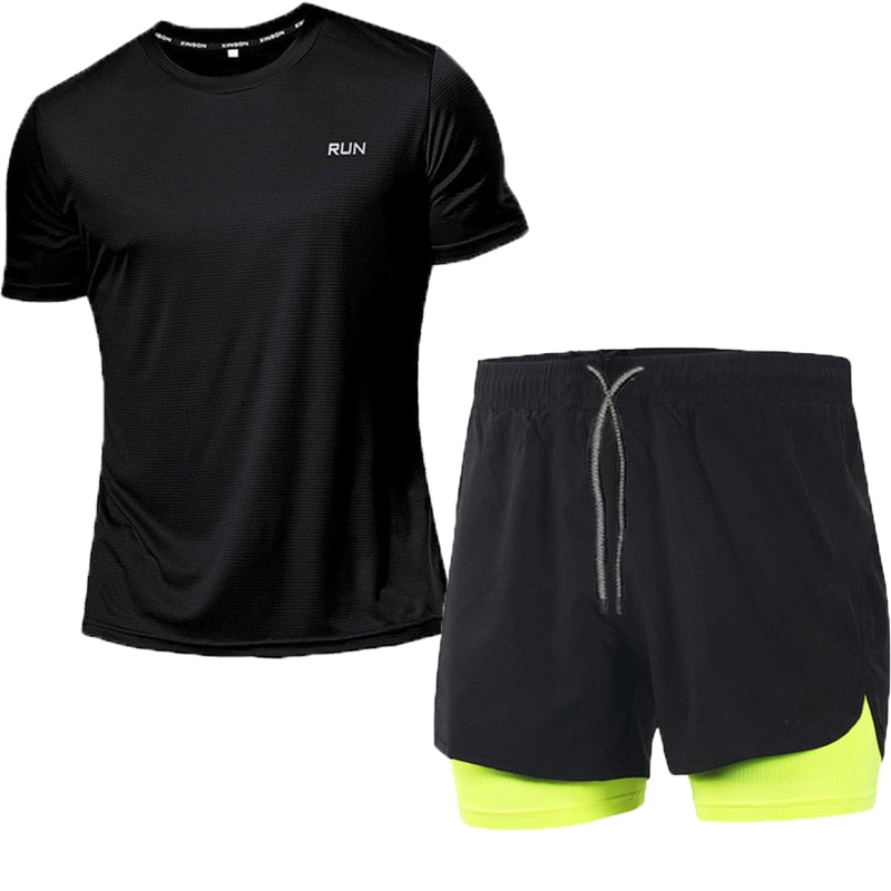 Men Running Sets Summer Sportswear Gym Fitness Suits Quick Dry T-Shirts+Short Sport Clothes Workout Training Sport Tracksuit