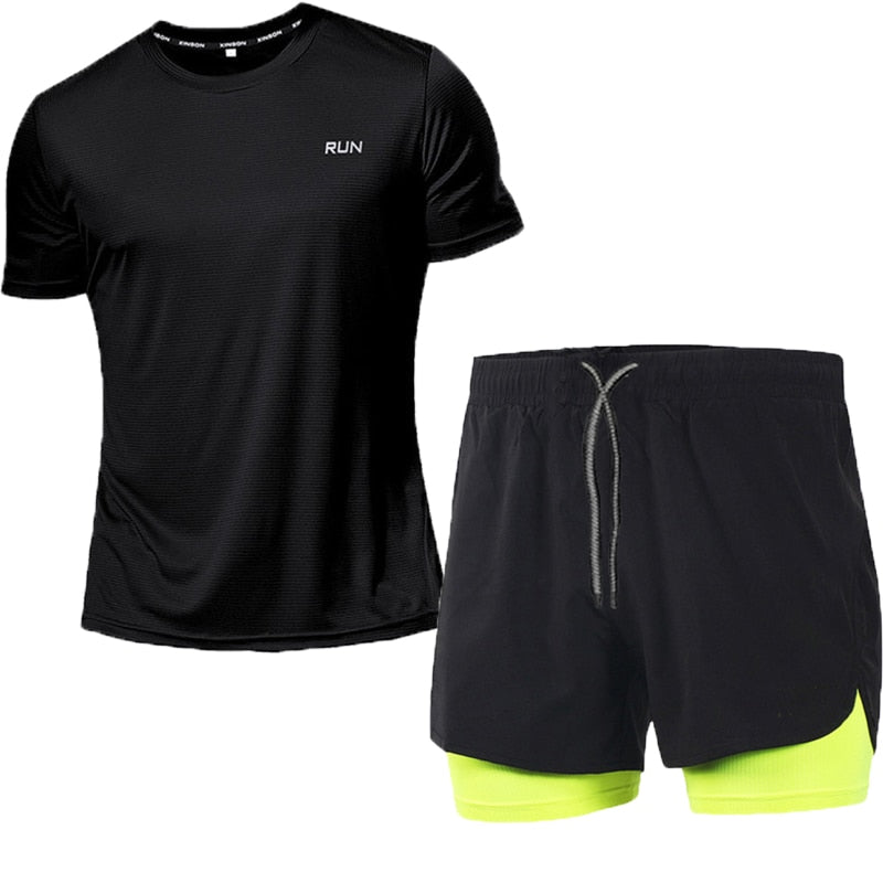 Männer Lauf Sets Sommer Sportswear Gym Fitness Anzüge Quick Dry T-Shirts + Kurze Sport Kleidung Workout Training Sport Trainingsanzug