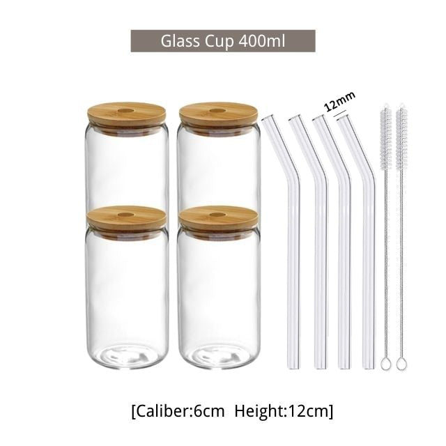 550ml/400ml Glass Cup With Lid and Straw Transparent Bubble Tea Cup Juice Glass Beer Can Milk Mocha Cups Breakfast Mug Drink