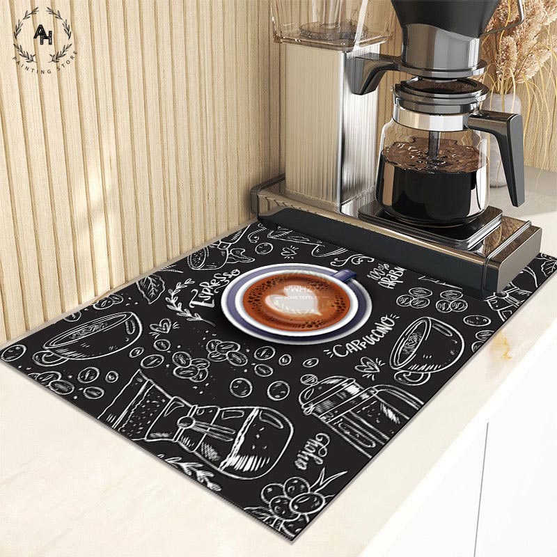 Retro Cafe Design Drain Pad Tableware Coffee Cup Placemat Kitchen Rugs Dish Drainer Absorbent Durable Napa Skin Bathroom Table Mat