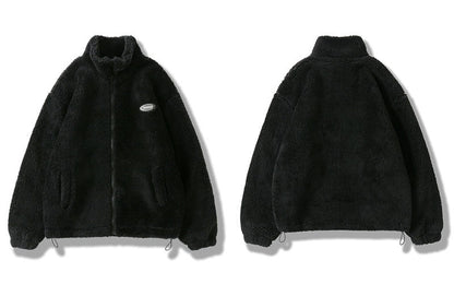 Hip Hop Winter Fleece Flauschigen Jacke Streetwear Harajuku Fuzzy Zipper Mantel Männer Herbst Einfarbig