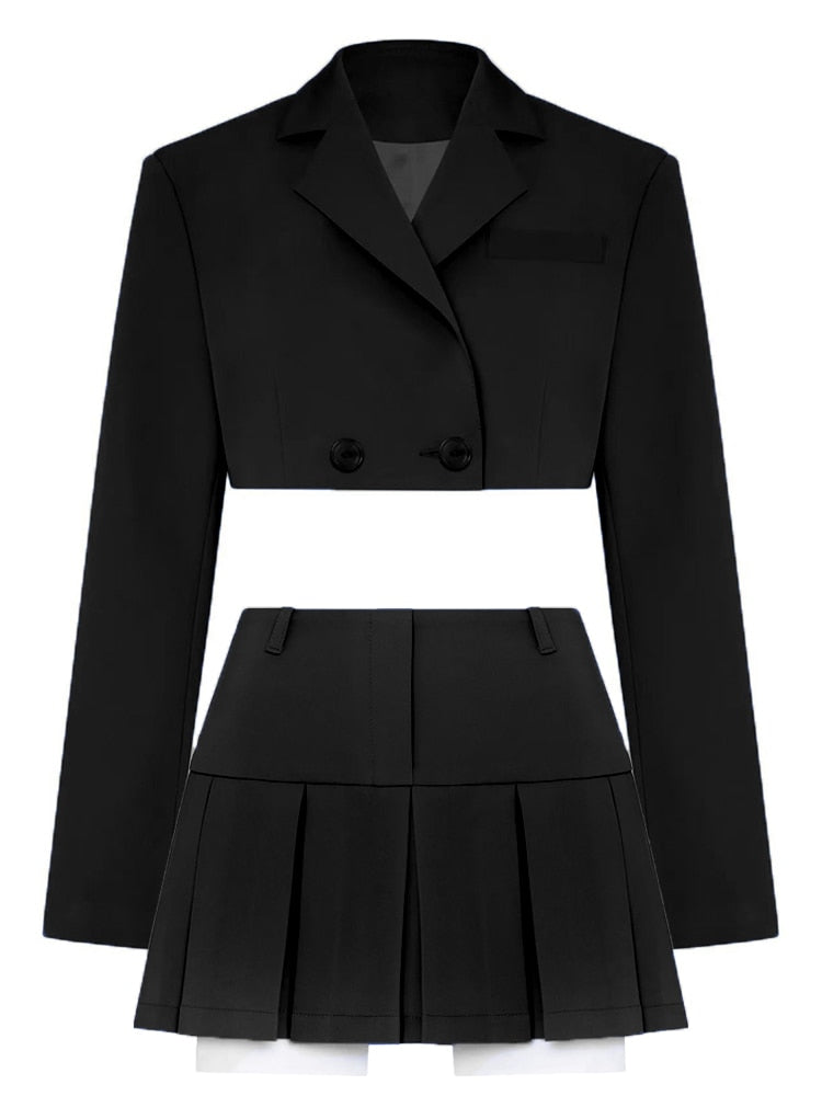 Two Piece Sets Women's Fall Outfits 2023 New Black Matching Sets With Skirt And Blazer