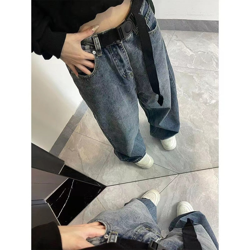 Baggy Femme Jeans Y2K Dark Blue Brown High Waist Streetwear 90S Baggy Pants Women Trousers Straight Wide Leg Pants