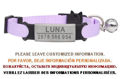 Personalized ID Tag Cat Collar Bell Engraving Safety Breakaway