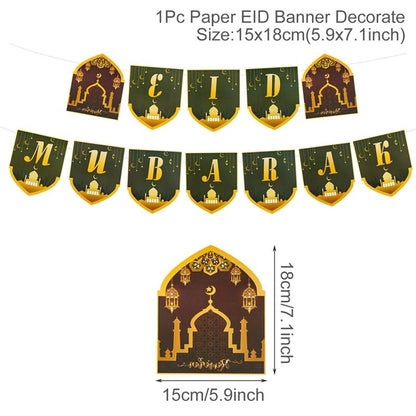 Eid Mubarak Banner Bunting Balloons Plates Napkins Tablecloth Kareem Ramadan Decoration Muslim Islamic Festival Party Supplies