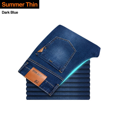 Classic Style Men Brand Jeans Business Casual Stretch Slim Denim Pants Light Blue Black Trousers Male