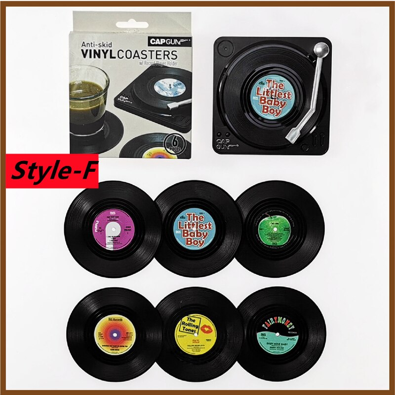 6pcs Retro Vinyl Record Cup Coaster Anti-slip Coffee Coasters Heat Resistant Music Drink Mug Mat Table Placemat Home Decor Gifts