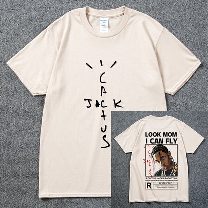 Fashion Hip Hop Men T-shirt Tour Short Sleeve CACTUS JACK Print Kanye West Basic Couple Loose Short Sleeve T-Shirt