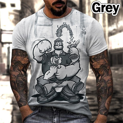 Men Vintage T-shirt Loose O Neck Sailor 3D Pattern Short Sleeve Street Casual Hip Hop Top