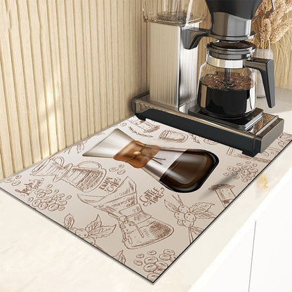 Retro Cafe Design Drain Pad Tableware Coffee Cup Placemat Kitchen Rugs Dish Drainer Absorbent Durable Napa Skin Bathroom Table Mat