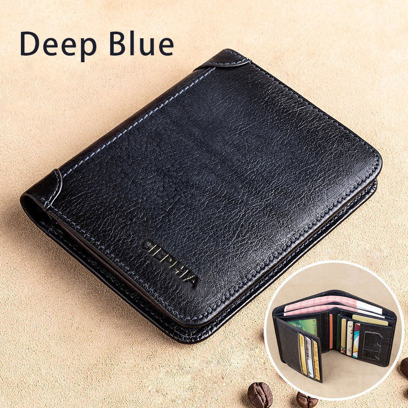 Genuine Leather Rfid Protection Wallets for Men Vintage Slim Short Multi Function ID Credit Card Holder Money Bag