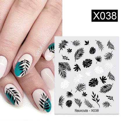 Harunouta Black Lines Flower Leaves Water Decals Stickers