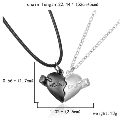 2Pcs Magnetic Couple Necklace Lovers Heart Distance Paired Pendant Projection Necklaces For Women Jewelry Valentine's Day Gift