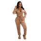 Fashion Home Lässiger Jumpsuit Anzug aus Samt mit geradem Bein