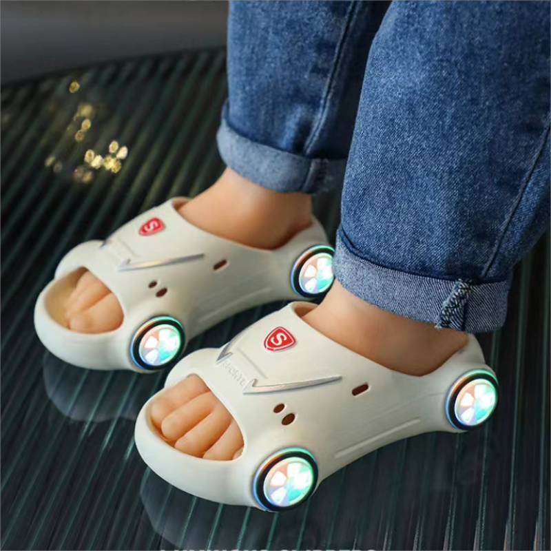 Children Luminous Slippers Cartoon Car Sandals Kids Sandals Anti Slip Boys Girls Luminous Slippers Summer Beach Shoes