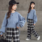 Western style girls suits Korean children's clothing trendy plaid pants big kids