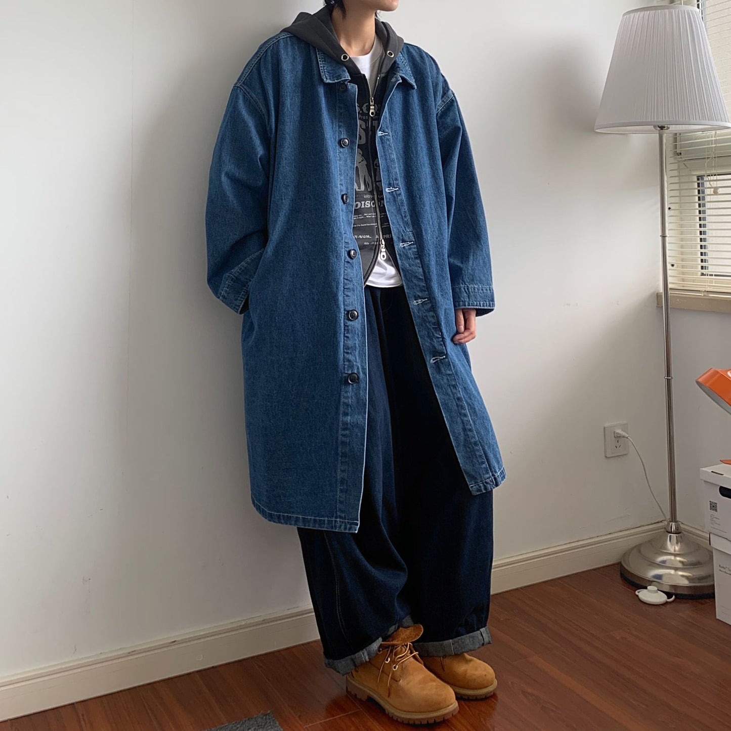 Denim Trenchcoat im koreanischen Stil mittellang