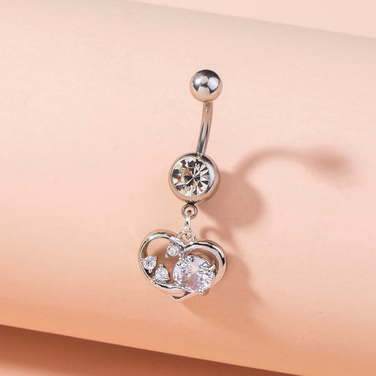 Stainless steel heart shaped zircon navel pin human body piercing jewelry woman