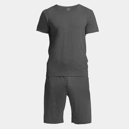 Home Wear Suit Men's Casual Round Neck Short Sleeve Shorts Solid Color Pajamas