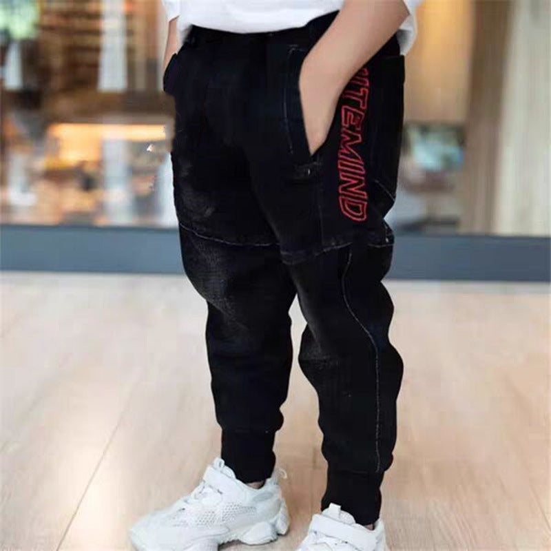 Children's black jeans single pants spring and autumn boys pants