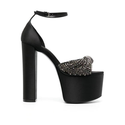 Silk Platform High Heel Shoes Waterproof Platform Rhinestone Peep Toe High Heel Sandals