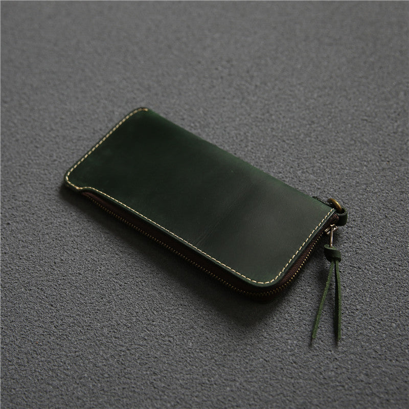 Leather wallet with belt and zipper