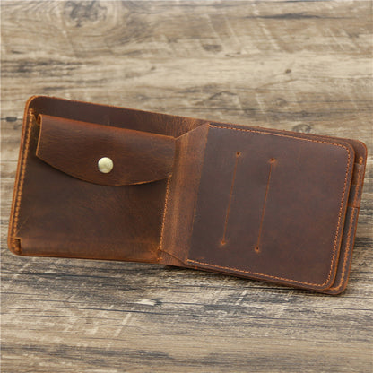 Men's wallet leather wallet retro wallet rough three-fold first layer cowhide