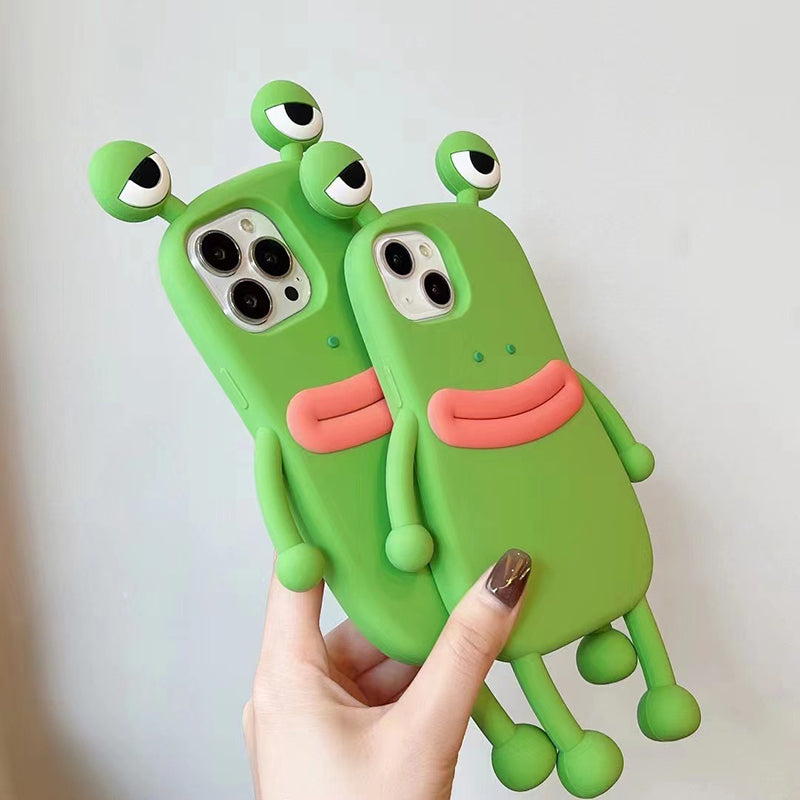 Lustige Silikon 3D Frosch Handyhülle für IPhone 14 13 11 12 Pro Max XS XR X 7 8 Plus SE Cartoon Niedliche stoßfeste Stoß stangen abdeckung