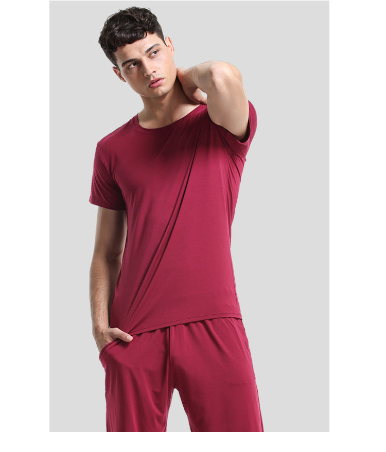 Home Wear Anzug Herren Lässiger Rundhals-Kurzarm-Shorts Einfarbiger Pyjama