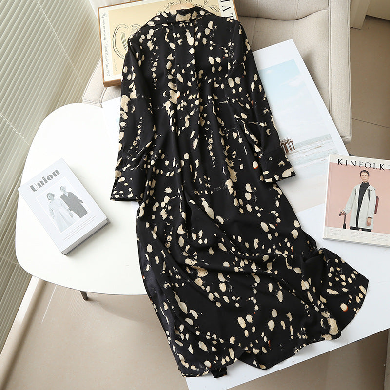 Women's autumn printed long dress with v-neck