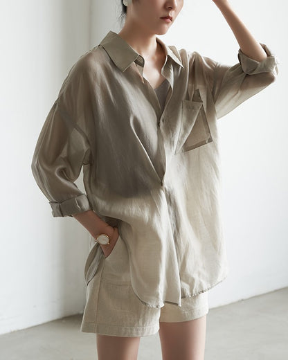 Transparentes dünnes Tencel Shirt Damen Design Nischen Top