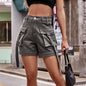 Denim Cargo hose im amerikanischen Stil lässige Shorts mit Taschen und elastischer Taille