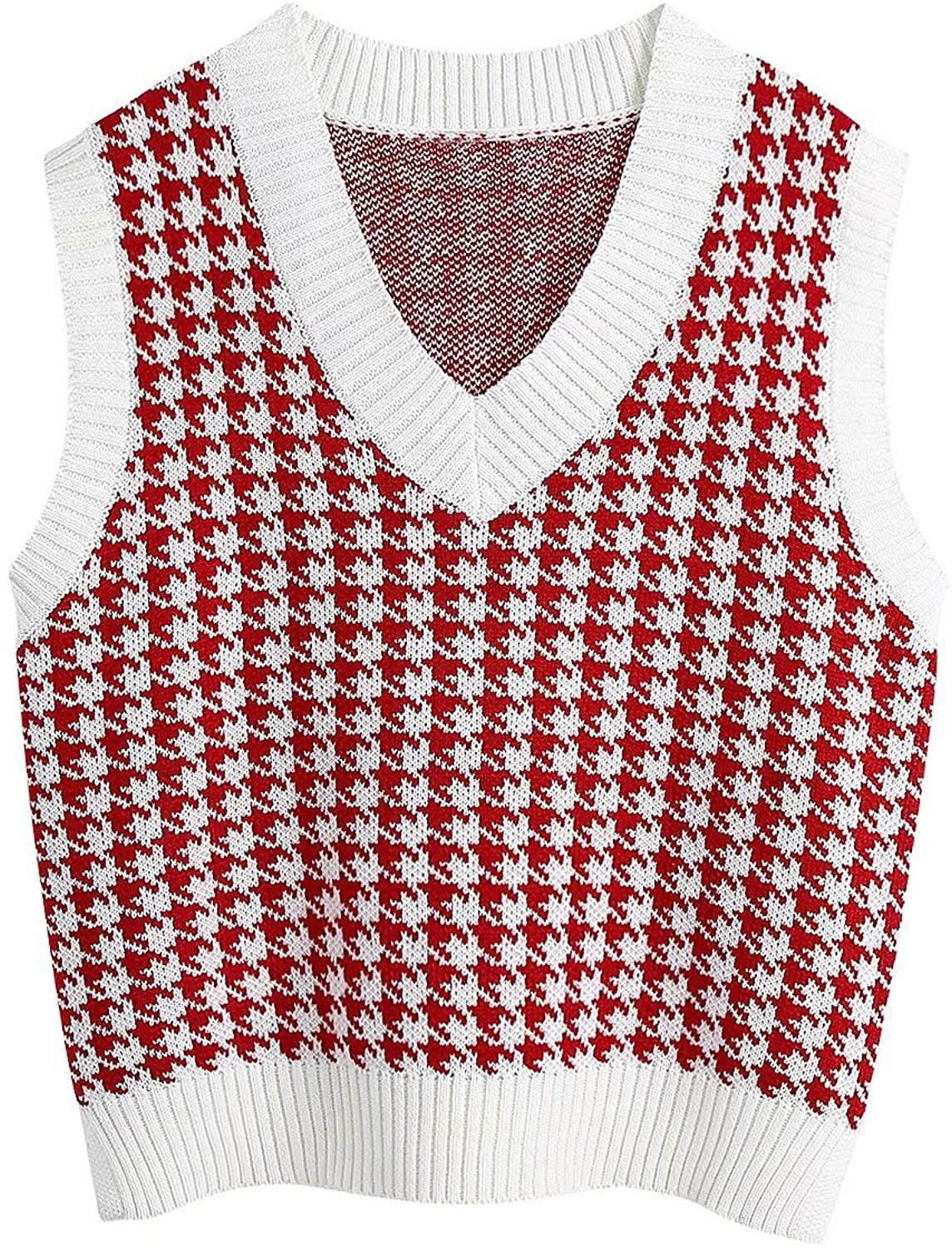 Houndstooth knitted vest