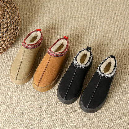 Baotou plush half slippers for home snow boots women fleece warm thick bottom cotton shoes ankle flats