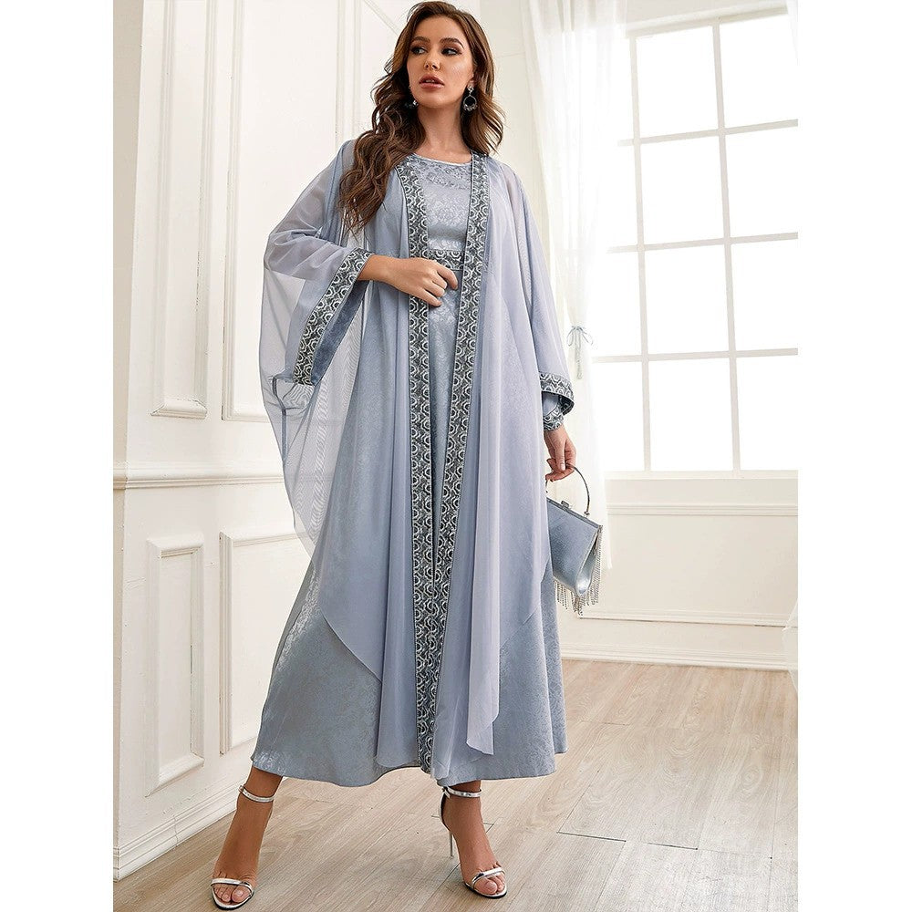 Herbst Muslimischen Neue Nahen Osten Dubai Arab Abaya Stickerei Set Weibliche Seite