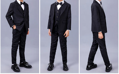 Schwarzer Anzug für Kinder Jungenanzug Blumenmädchenanzug Hochzeitsshow