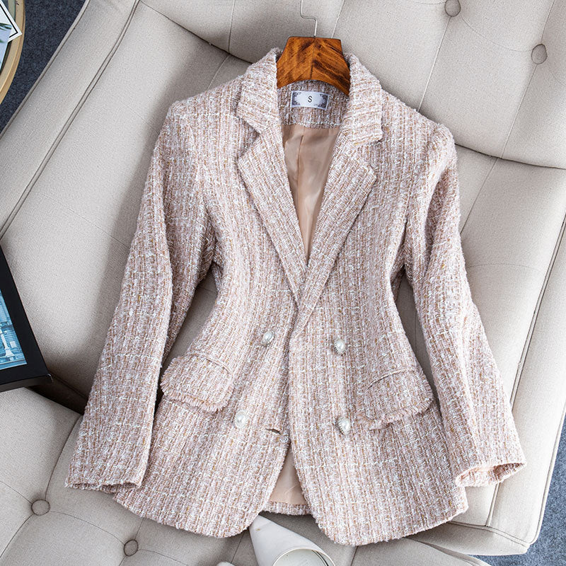 Checked tweed wool coat in socialite style