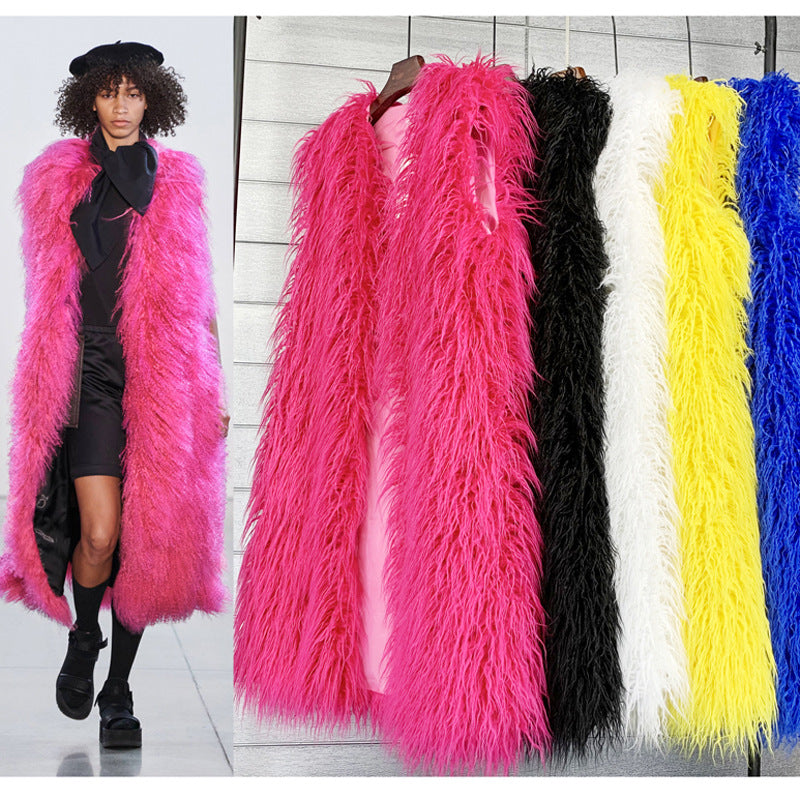 Long beach wool fur vest warm vest women's vest coat