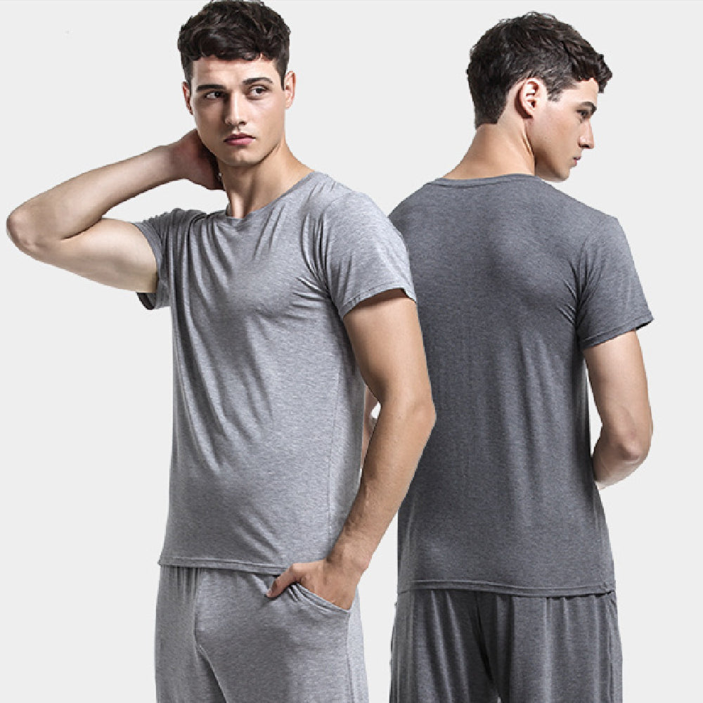 Home Wear Suit Men's Casual Round Neck Short Sleeve Shorts Solid Color Pajamas
