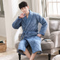 Winter Men's Bathrobe Terry Cloth Bathrobe 3-Layer Flannel