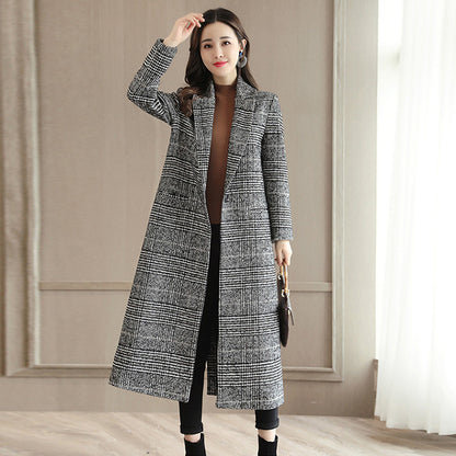 Women's fashion casual tweed suit collar black white plaid jacket