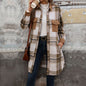 Neu gebürstetem Plaid langen Mantel mit Taschen Mode Winter jacke Outwear Damen bekleidung